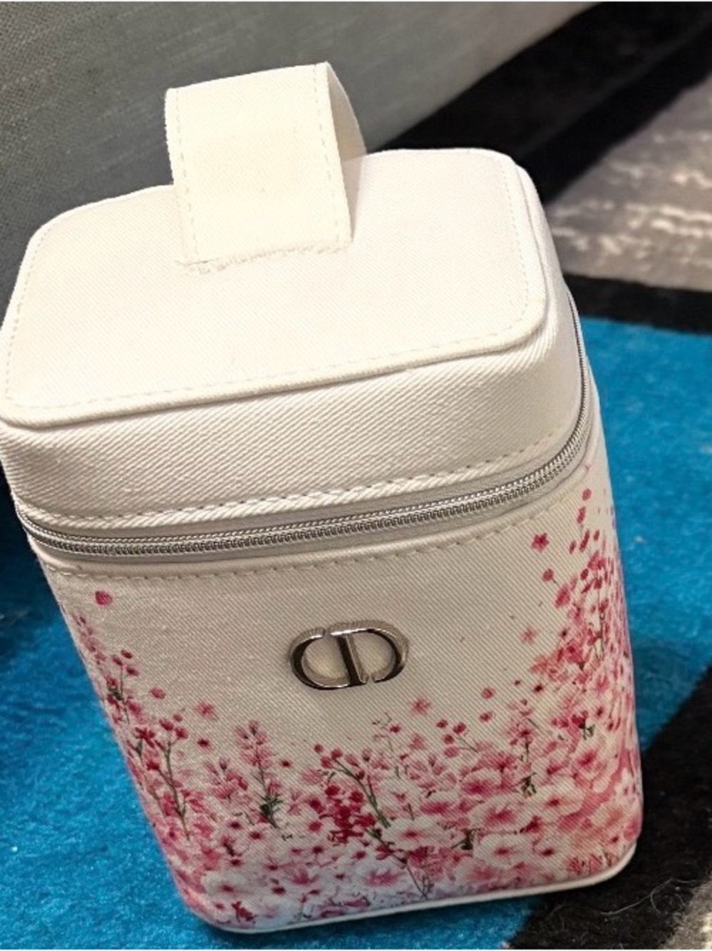 Dior Cream Cosmetic Case with Pink Floral Print